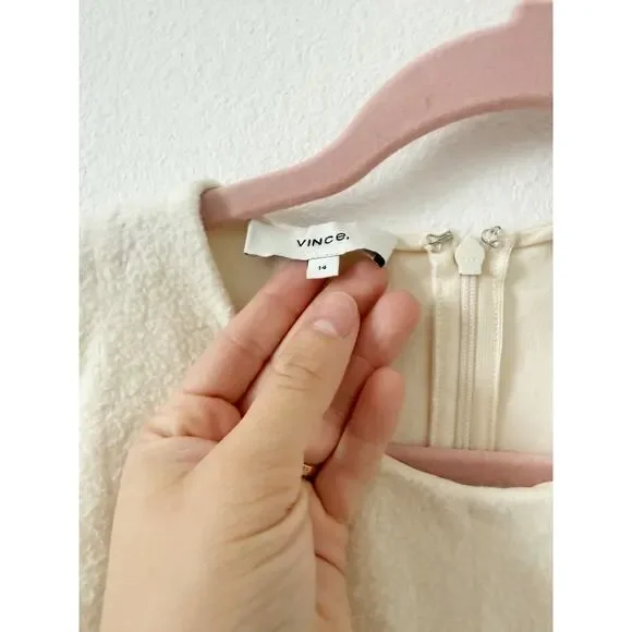 Vince Women's Paneled Midi Dress Cream Fuzzy Cotton Ivory White US 14 - Picture 4 of 8